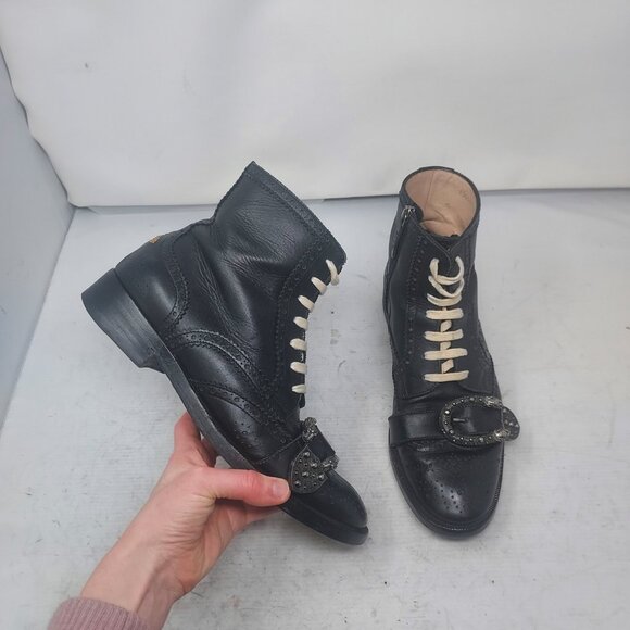 Gucci Queercore Black Bee Lace Up Buckle Strap Boot - Picture 1 of 11